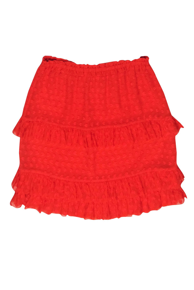 Current Boutique-Tory Burch - Red Orange Floral Textured Ruffle Trim Skirt Sz S