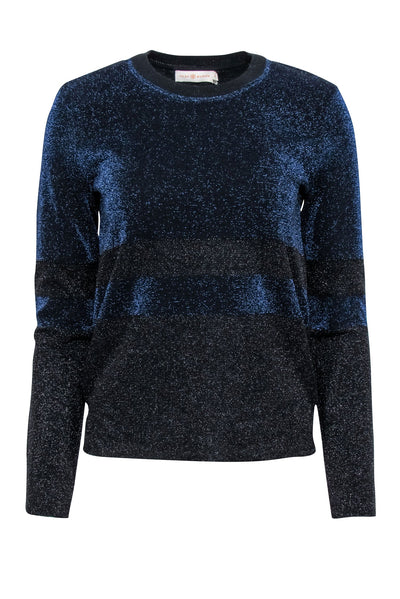 Current Boutique-Tory Burch - Navy & Black Sparkly Metallic Crewneck Sweater Sz S