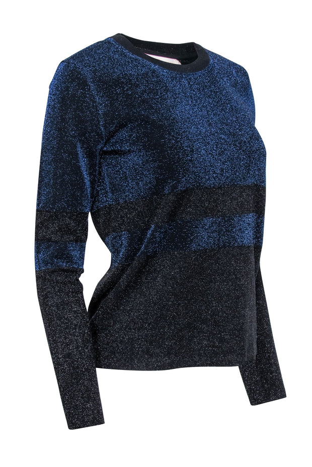 Current Boutique-Tory Burch - Navy & Black Sparkly Metallic Crewneck Sweater Sz S
