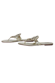 Current Boutique-Tory Burch - Gold Metallic Logo Toe Thong Flip Flops Sz 6