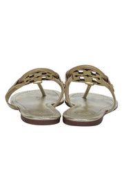 Current Boutique-Tory Burch - Gold Metallic Logo Toe Thong Flip Flops Sz 6