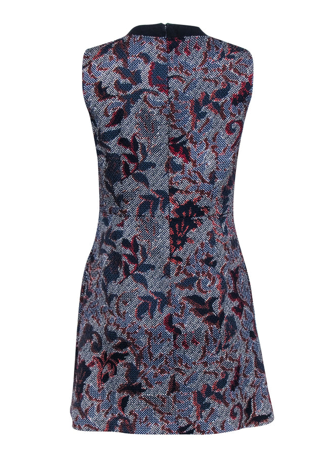 Tory Burch - Navy & Red Printed Tweed Sleeveless Midi Dress Sz 10 Tory Burch - Navy & Red Printed Tweed Sleeveless Midi Dress Sz 10
