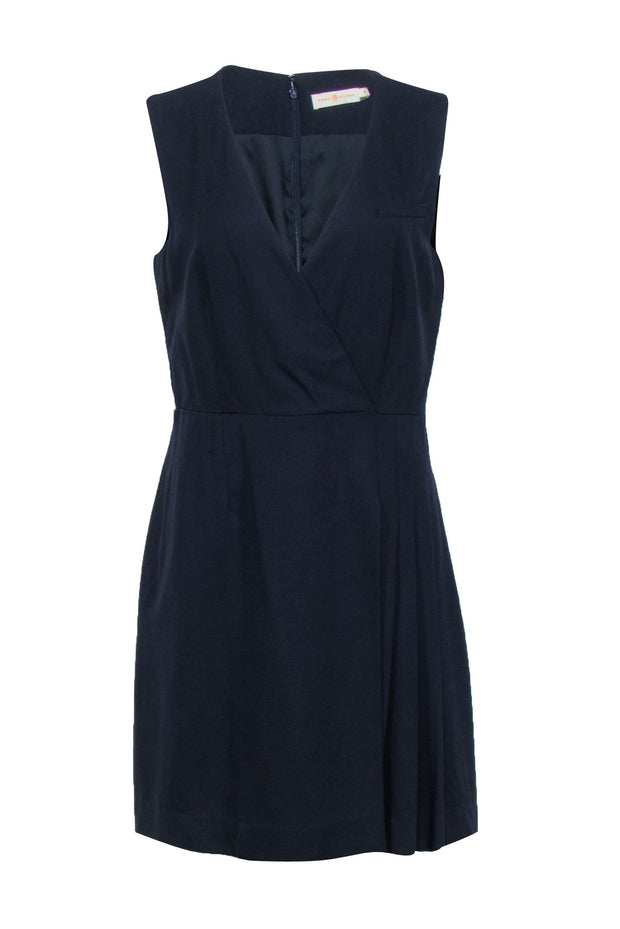 Current Boutique-Tory Burch - Navy Sleeveless Faux Wrap Work Dress Sz 10