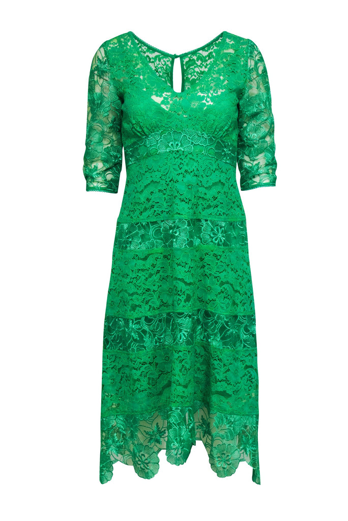 Tracy Reese - Green Lace Crop Sleeve Dress Sz 4 Tracy Reese - Green Lace Crop Sleeve Dress Sz 4