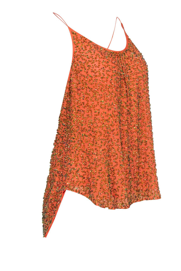 Current Boutique-Trina Turk - Orange Silk Beaded Sleeveless Top Sz XL