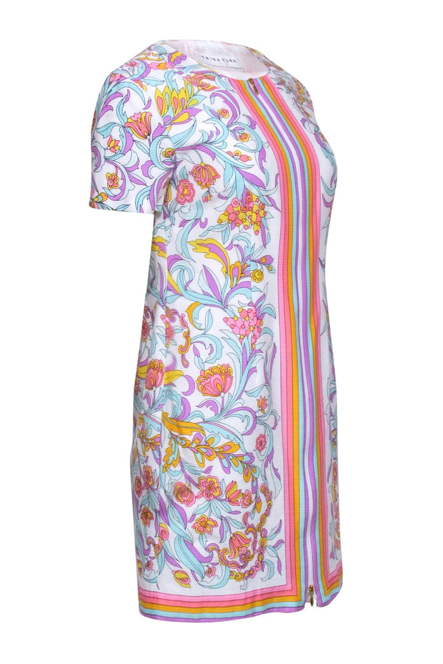 Current Boutique-Trina Turk - White w/ Pastel Rainbow Paisley Print Zip Front Dress Sz M