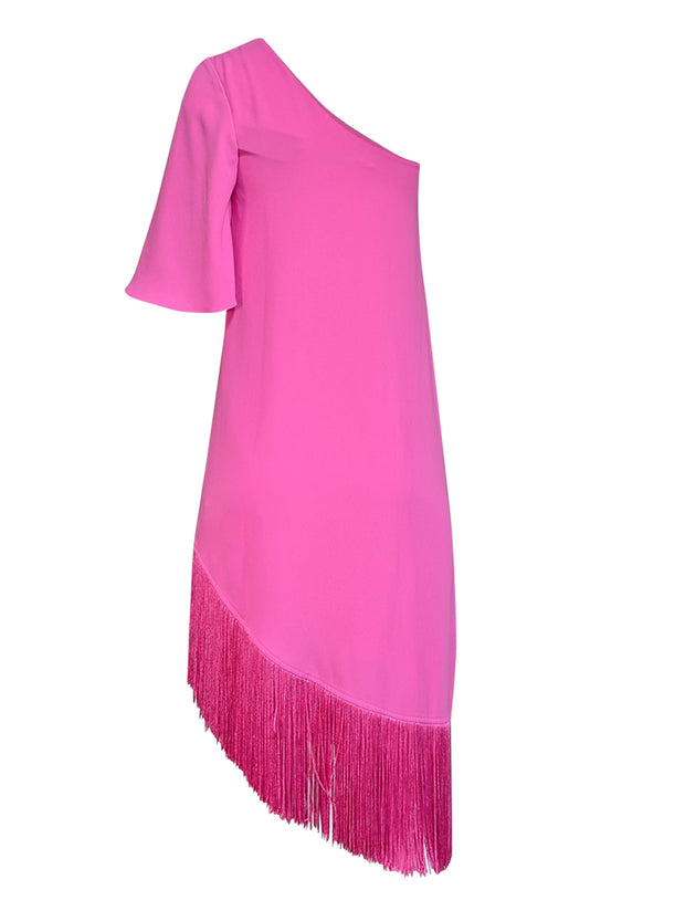 Current Boutique-Trina Turk - Pink One Shoulder Fringe Trim Dress Sz XS