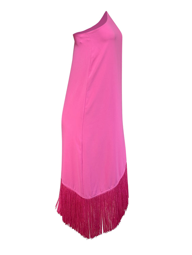 Current Boutique-Trina Turk - Pink One Shoulder Fringe Trim Dress Sz XS