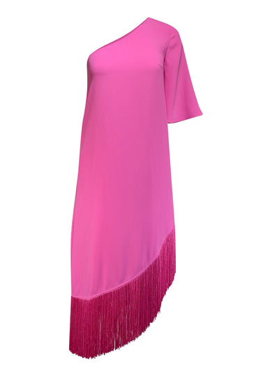 Current Boutique-Trina Turk - Pink One Shoulder Fringe Trim Dress Sz XS