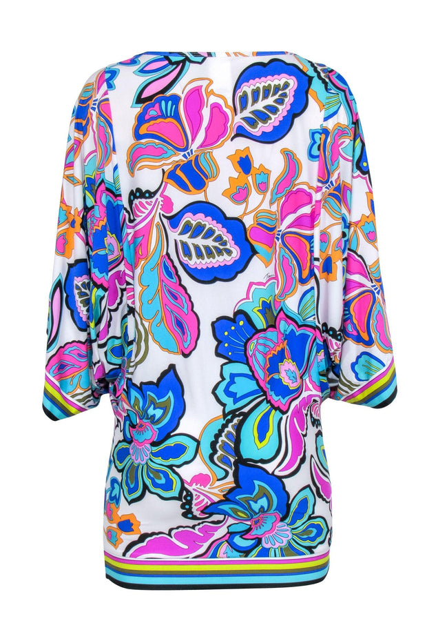 Trina Turk Blue, Pink, Orange White Floral Tunic Dress Sz S