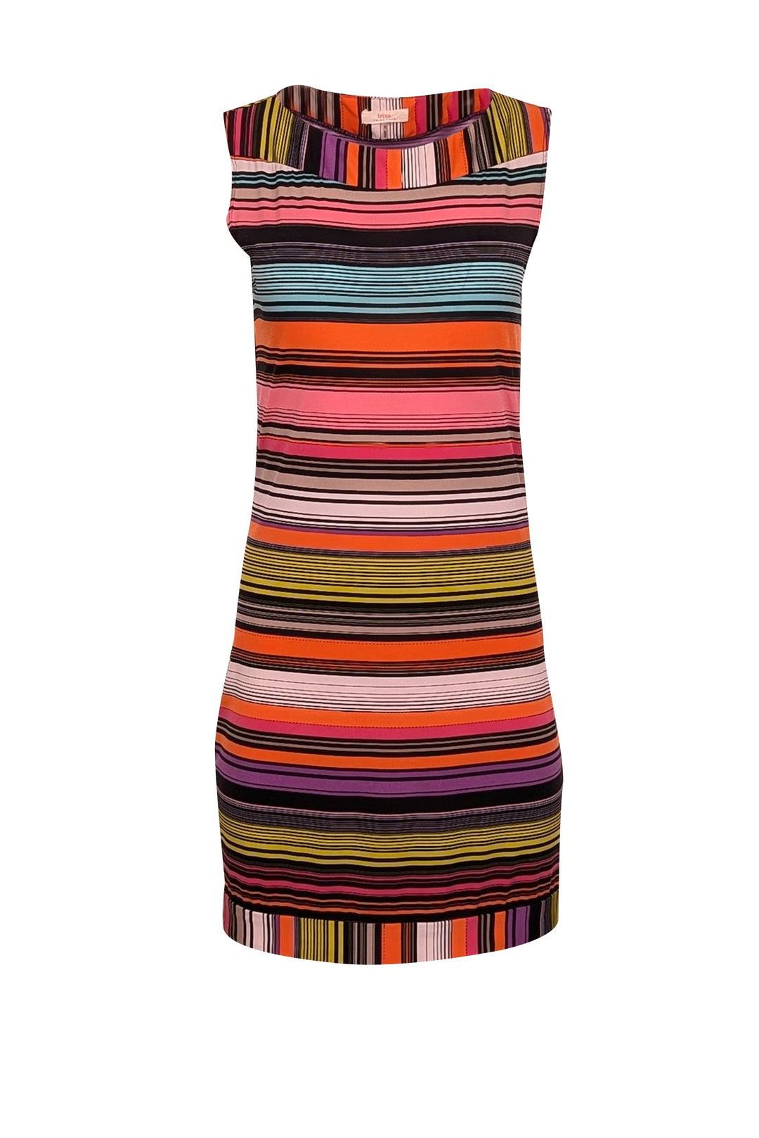 Trina Turk - Black w/ Multicolor Stripe Print Sleeveless Shift Dress S Trina Turk - Black w/ Multicolor Stripe Print Sleeveless Shift Dress S