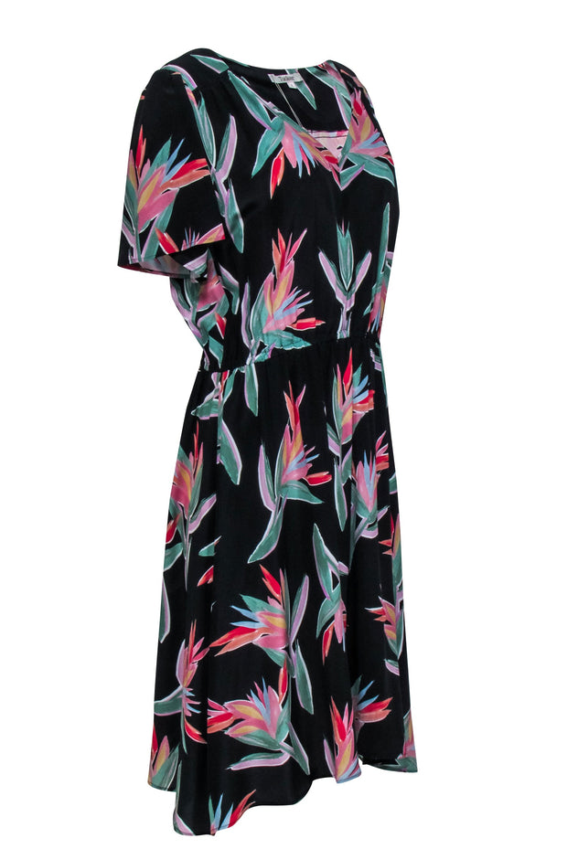 Current Boutique-Tucker - Black Multicolor Tropical Print Silk "Chelsea" Dress Sz L