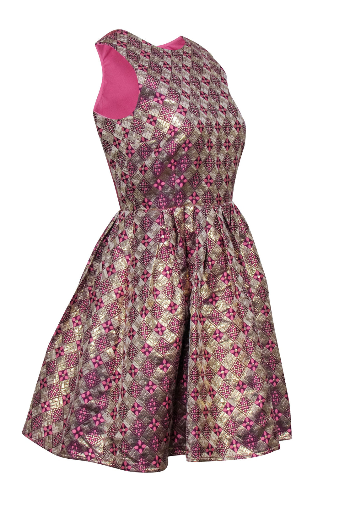 Tuckernuck - Pink, Gold, & Purple Brocade Print Open Back Dress Sz S