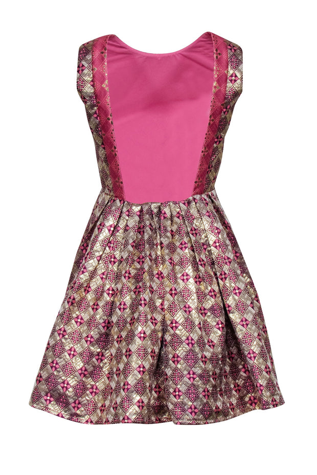 Tuckernuck - Pink, Gold, & Purple Brocade Print Open Back Dress Sz S Tuckernuck - Pink, Gold, & Purple Brocade Print Open Back Dress Sz S