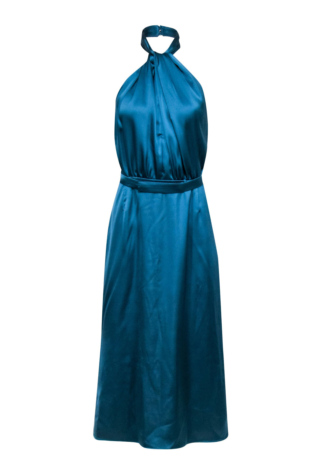 dusty blue halter dress Zapaka Women Dusty Blue Long Bridesmaid Dress Halter Neck A Line Chiffon Wedding Guest Dress, Grey Blue / US22W