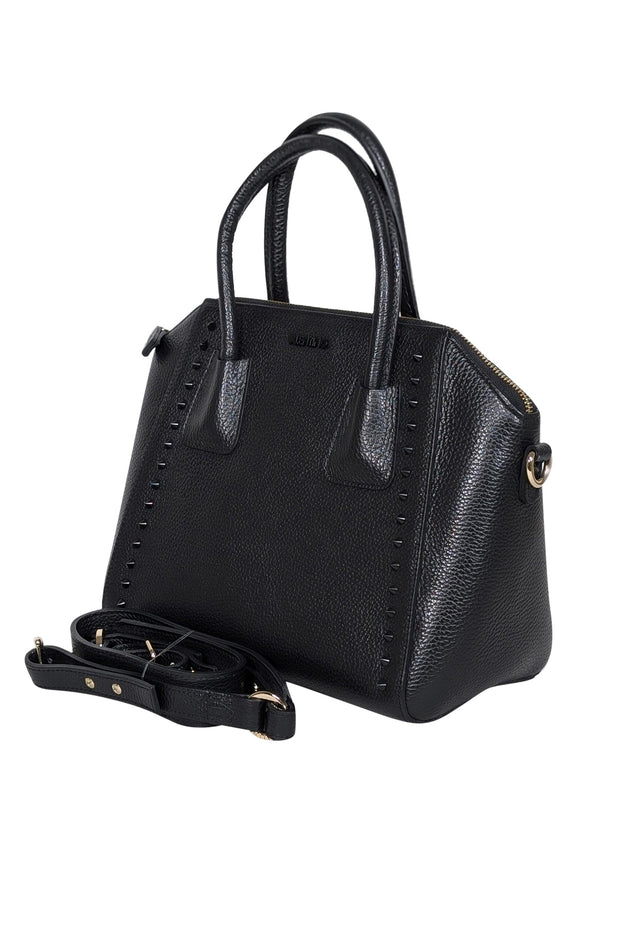 Current Boutique-Valentino by Mario Valentino - Black Pebbled Leather Large Satchel Bag