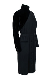 Current Boutique-Valentino - Black Velvet Textured Detail Long Sleeve Dress Sz 10