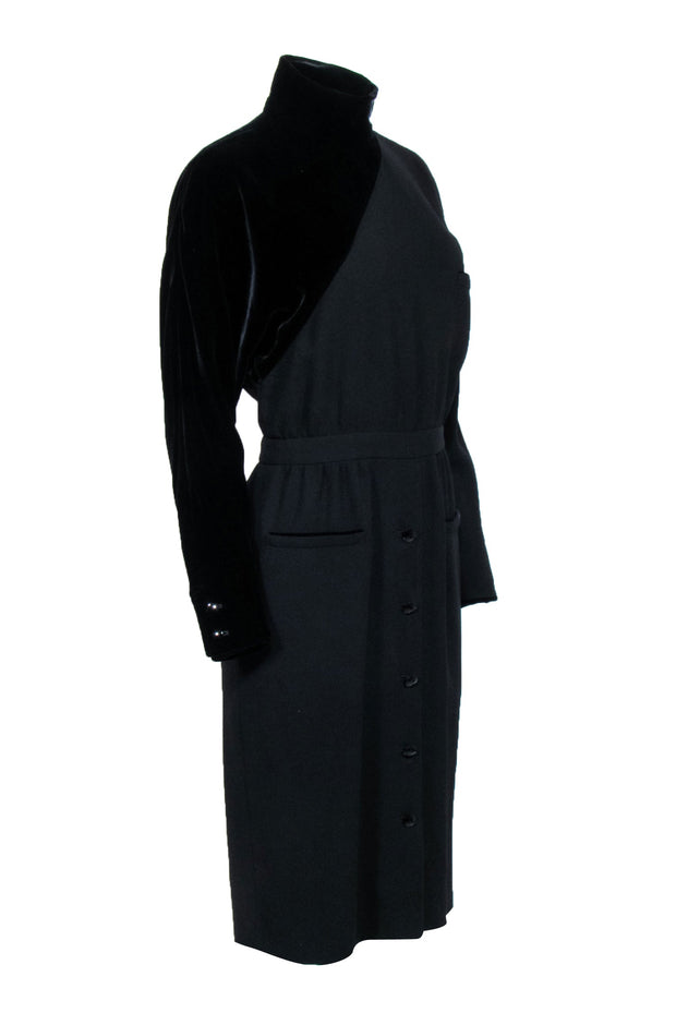 Current Boutique-Valentino - Black Velvet Textured Detail Long Sleeve Dress Sz 10