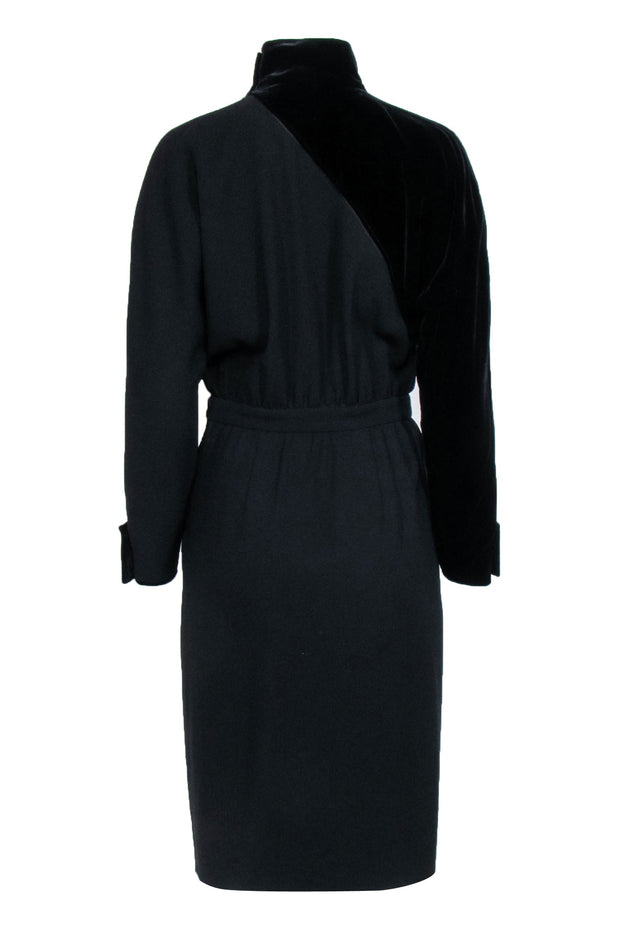 Current Boutique-Valentino - Black Velvet Textured Detail Long Sleeve Dress Sz 10
