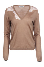 Current Boutique-Valentino - Tan Wool & Silk Blend V-Neckline Knit Top Sz L
