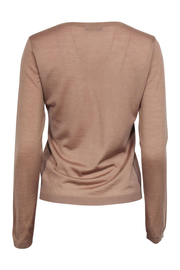 Current Boutique-Valentino - Tan Wool & Silk Blend V-Neckline Knit Top Sz L