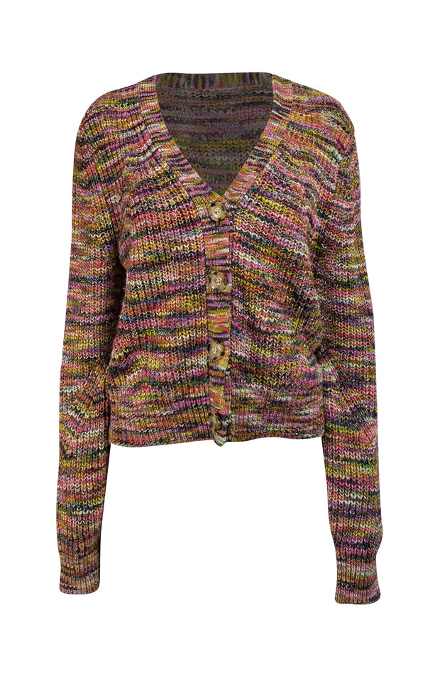 Veronica Beard - Pink Multicolor Wool Blend Cardigan Sz XL - Current Boutique
