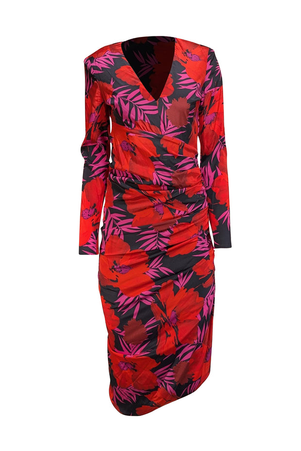 Veronica Beard - Black, Red, & Pink Floral Print Long Sleeve Dress Sz Veronica Beard - Black, Red, & Pink Floral Print Long Sleeve Dress Sz