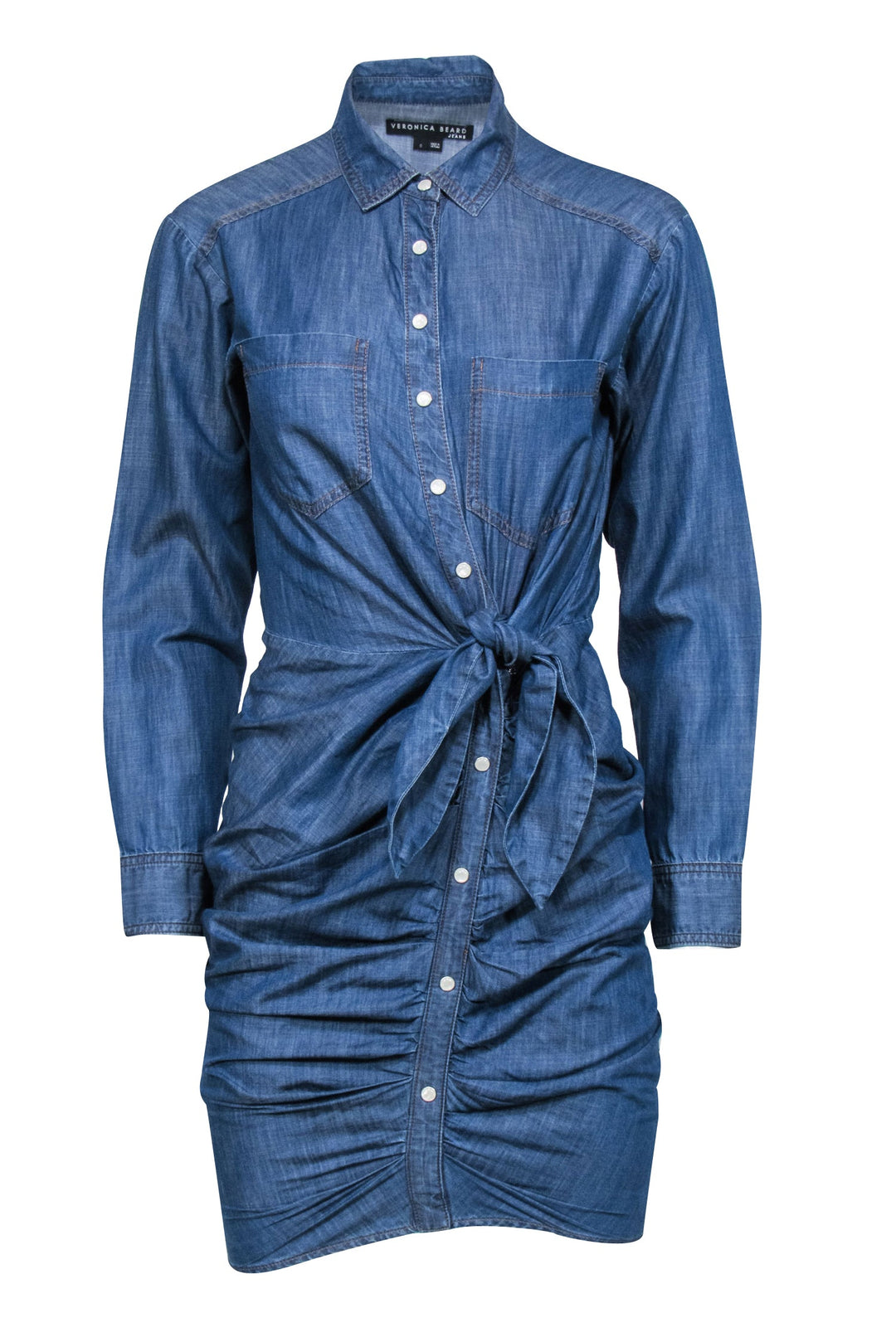 Veronica Beard Sierra Ruched Chambray Dress | Bright Blue
