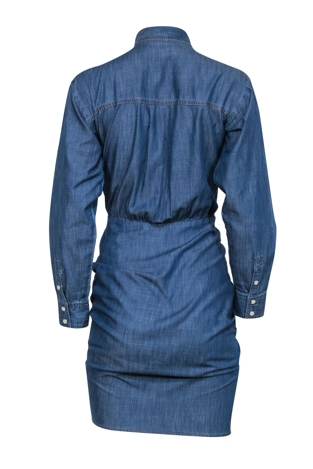 designer polka dot dress Veronica Beard Sierra Ruched Chambray Dress | Bright Blue