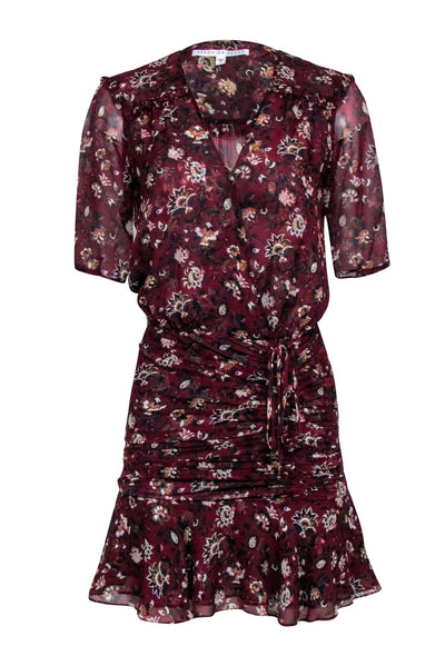 Veronica Beard - Maroon Floral Short Sleeve Wrap Dress Sz 0
