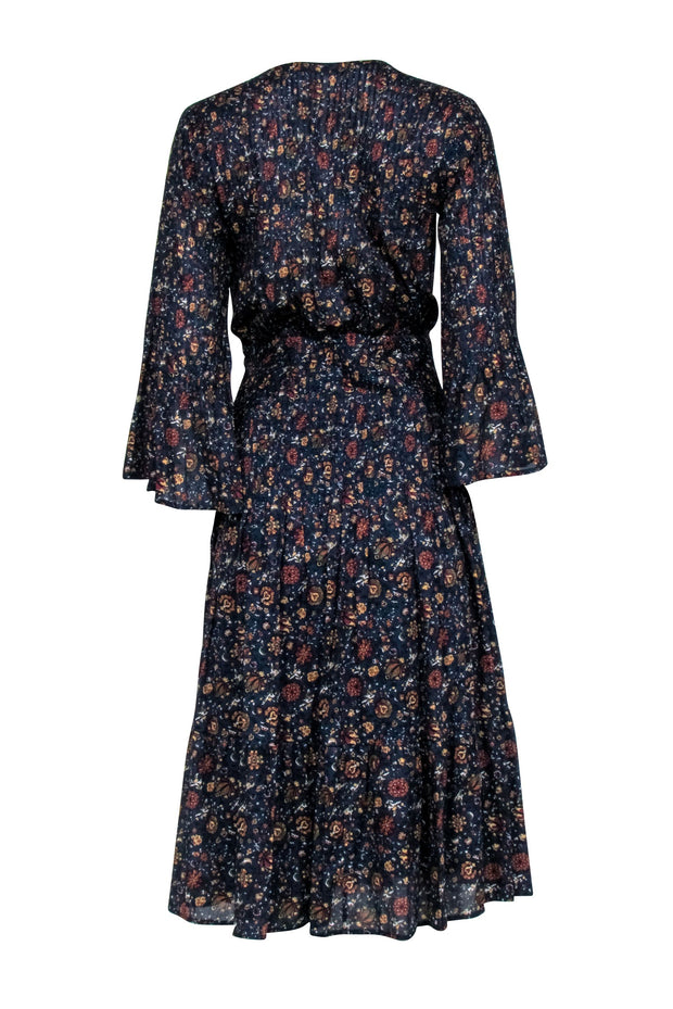 Veronica Beard - Navy w/ Rust Floral Print Micro Pleated Maxi Dress Sz Veronica Beard - Navy w/ Rust Floral Print Micro Pleated Maxi Dress Sz
