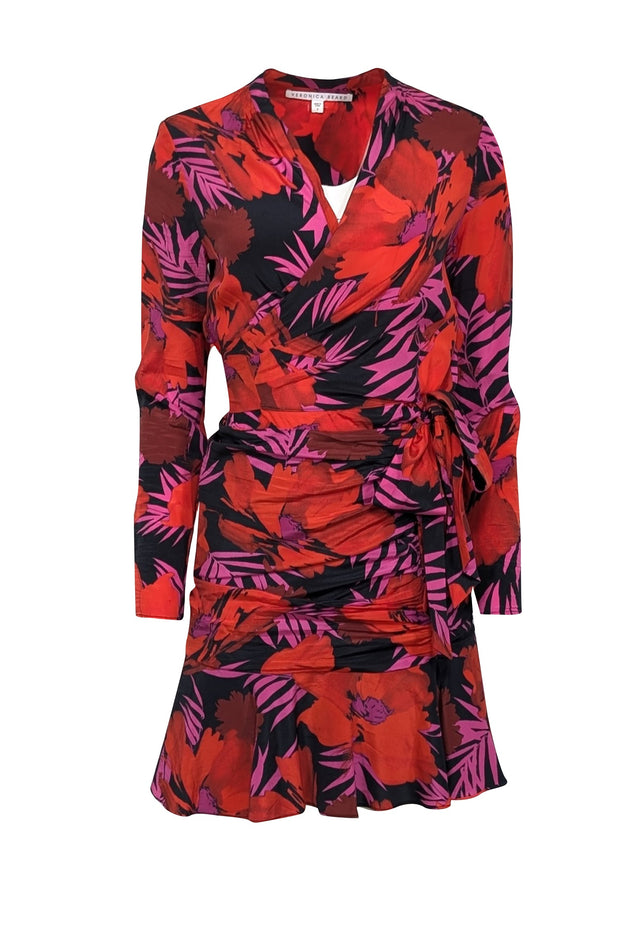 Veronica Beard - Red, Pink & Black Tropical Pattern Long Sleeve Mini D Veronica Beard - Red, Pink & Black Tropical Pattern Long Sleeve Mini D