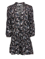Current Boutique-Veronica Beard - Washed Black w/ Pink & Blue Floral Print Silk Dress Sz 8