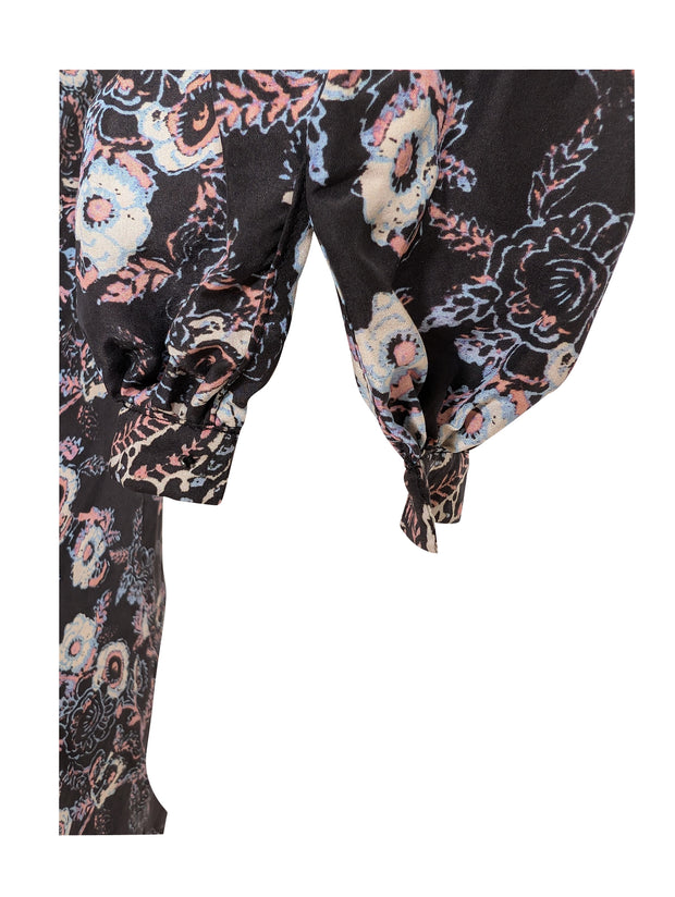 Current Boutique-Veronica Beard - Washed Black w/ Pink & Blue Floral Print Silk Dress Sz 8