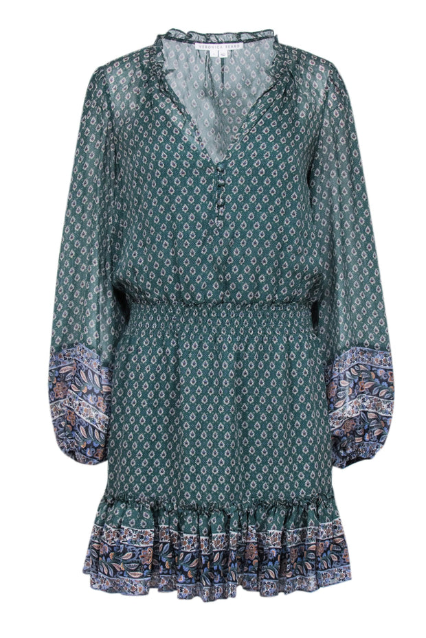 Veronica Beard - Green Long Sleeve Mini-Dress Sz 8 Veronica Beard - Green Long Sleeve Mini-Dress Sz 8