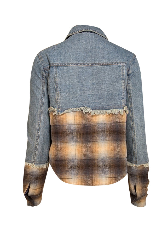 Veronica Beard - Blue & Tan Mixed Media Denim Jacket Sz XS - Current Boutique