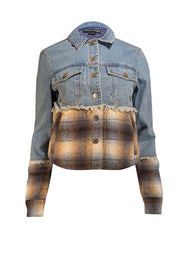 Veronica Beard - Blue & Tan Mixed Media Denim Jacket Sz XS - Current Boutique