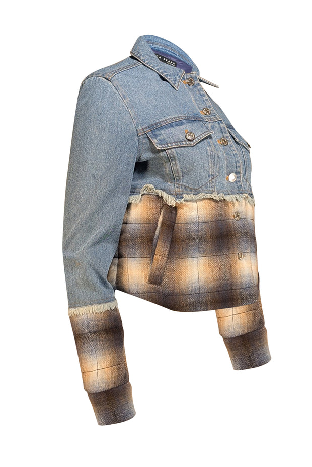 Veronica Beard - Blue & Tan Mixed Media Denim Jacket Sz XS - Current Boutique