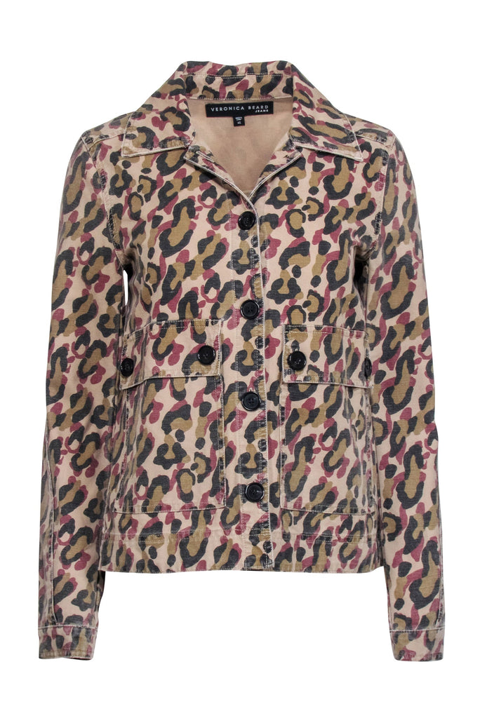 Veronica Beard Beige Leopard Print Button-Up 