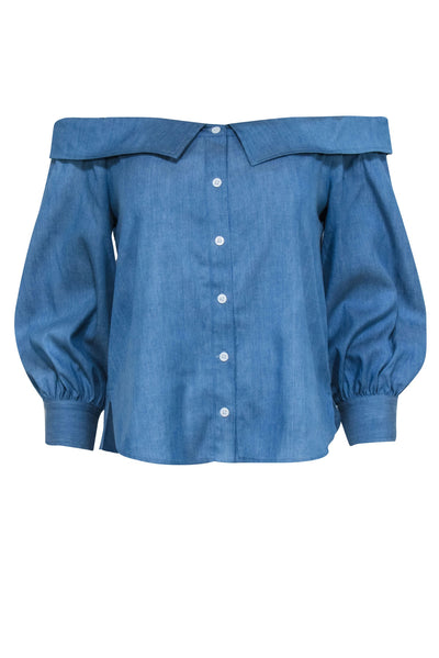 Current Boutique-Veronica Beard - Blue Chambray Off The Shoulder Top Sz 2