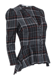 Current Boutique-Veronica Beard - Grey & Orange Plaid Shirt w/ Hi-Low Hem Sz 2