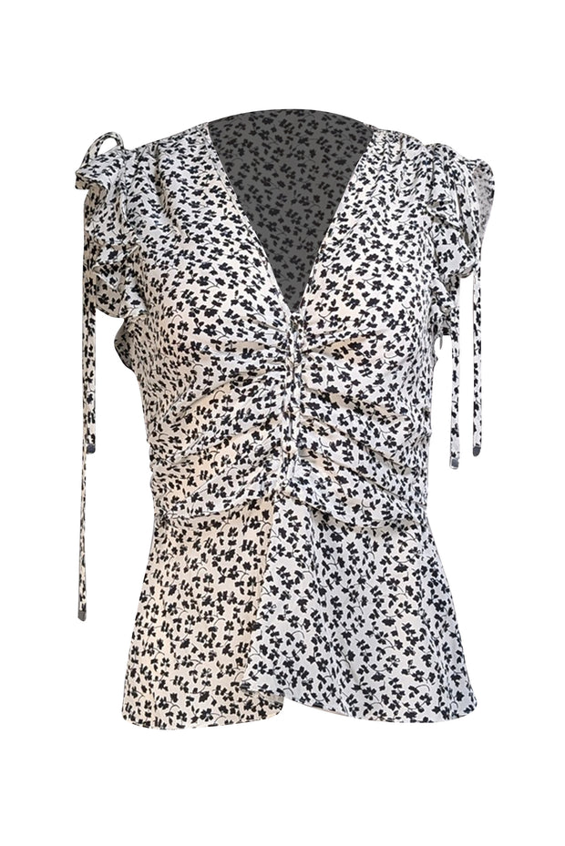 Veronica Beard - Ivory & Black Floral Ruched Front Bodice Sz 2 - Current Boutique