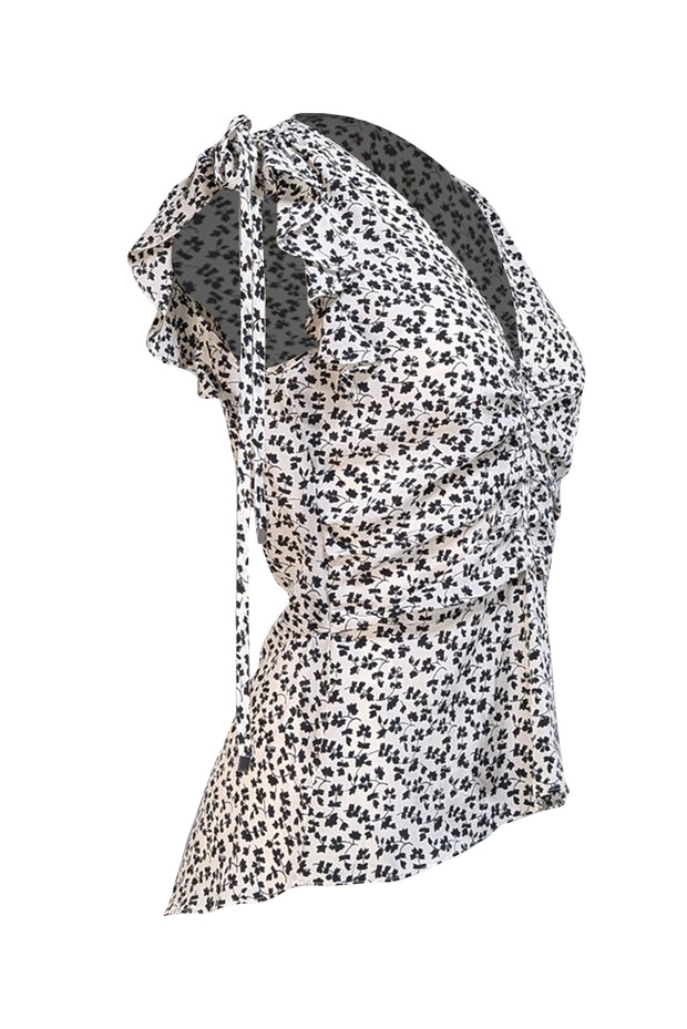 Veronica Beard - Ivory & Black Floral Ruched Front Bodice Sz 2 - Current Boutique