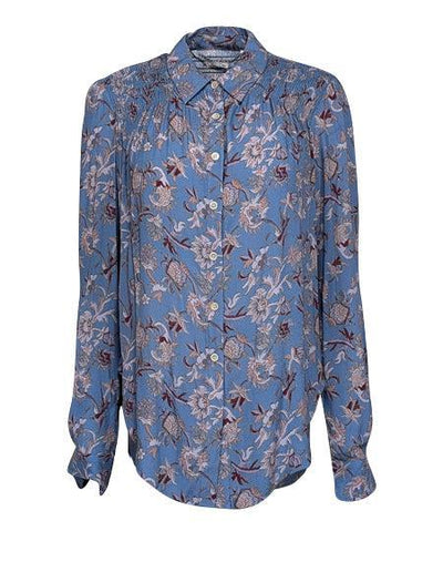 Current Boutique-Veronica Beard - Blue Multicolor Floral Print Smocked Blouse Sz 4