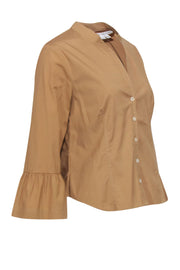 Current Boutique-Veronica Beard - Tan Split Neck Blouse w/ Flared Cuffs Sz 12