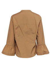 Current Boutique-Veronica Beard - Tan Split Neck Blouse w/ Flared Cuffs Sz 12