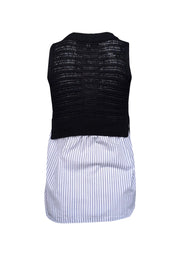 Current Boutique-Veronica Beard - Black Open Knit Sleeveless Top w/ Shirting Sz XS