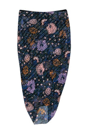 Current Boutique-Veronica Beard - Black w/ Multicolor Floral Print Silk Ruched Skirt Sz 4