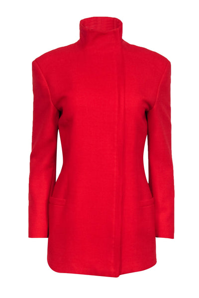 Current Boutique-Gianni Versace - Red Asymmetric Zip Front Blazer Jacket Sz 4