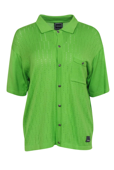 Current Boutique-Versace Jeans Couture - Green Knit Button Front Top Sz M